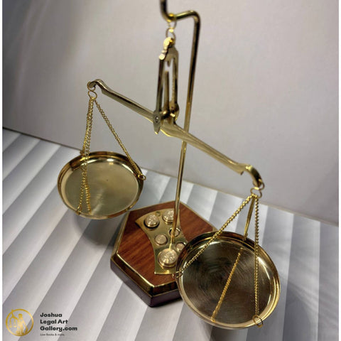 Wooden Brass Hexagonal Base Justice Law Scale