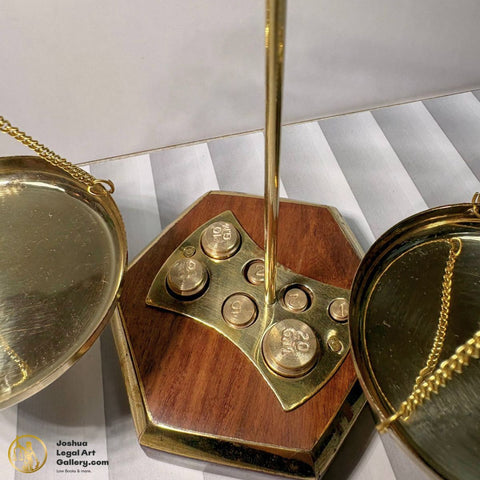 Wooden Brass Hexagonal Base Justice Law Scale