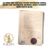 A4 Grid Line Vintage Cover Notebook Spiral Book Coil Notebook Journal Diary Student Buku Nota 笔记本