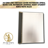 A4 Grid Line Vintage Cover Notebook Spiral Book Coil Notebook Journal Diary Student Buku Nota 笔记本