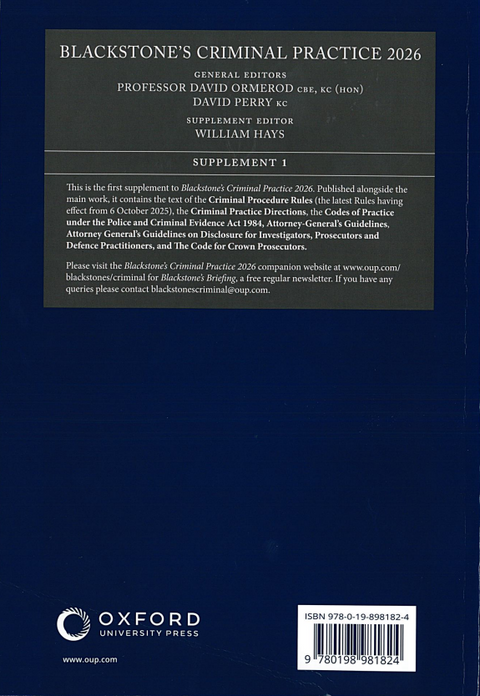 Blackstone's Criminal Practice With Supplement 2026