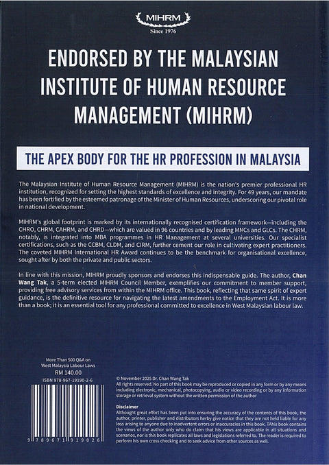 More Than 500 Q&A On The Practice Of West Malaysian Labour Laws by Dr Chan Wang Tak | 2026